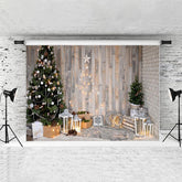 Lofaris Wooden Wall Glitter Lights Christmas Tree Photo Backdrops
